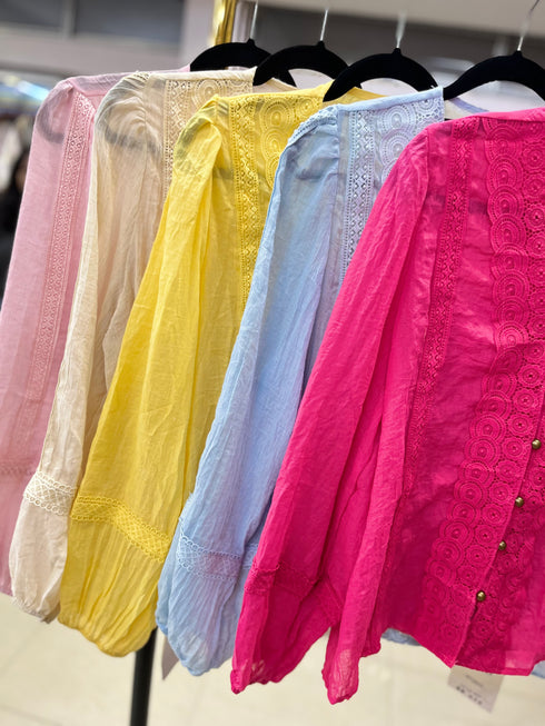 Cotton Lace Button Down Tops